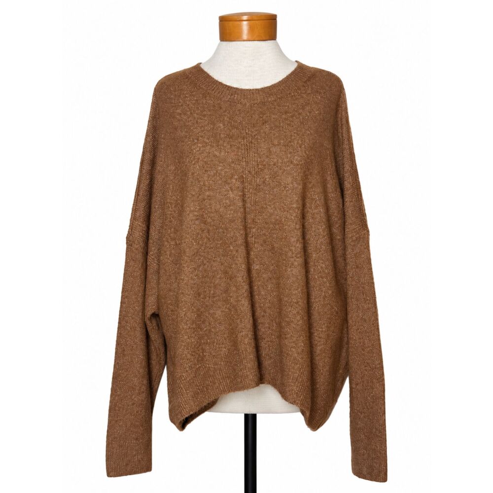 Vince Camuto Dolman Sleeve Crewneck Sweater Brown Ribbed Oversized XXL